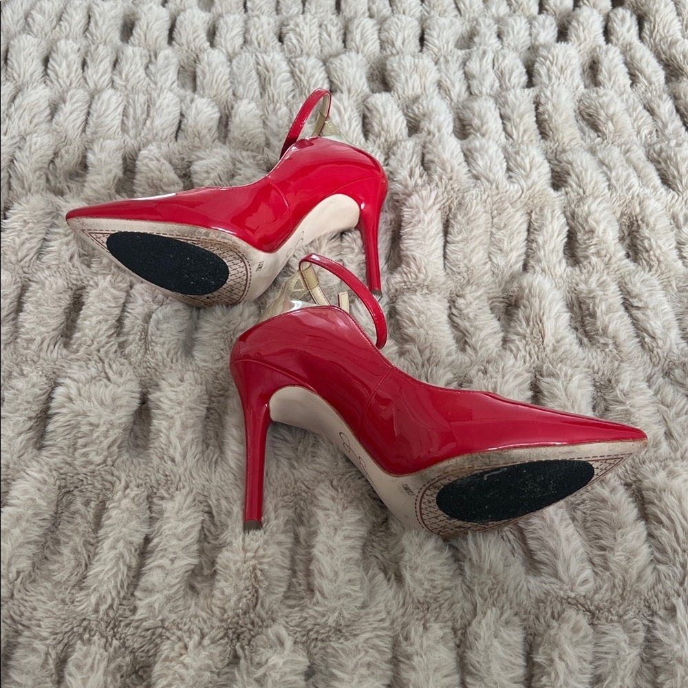 Jessica Simpson Red Patent Pointed Toe Ankle Strap Heels Size 7.5 - Picture 3 of 3